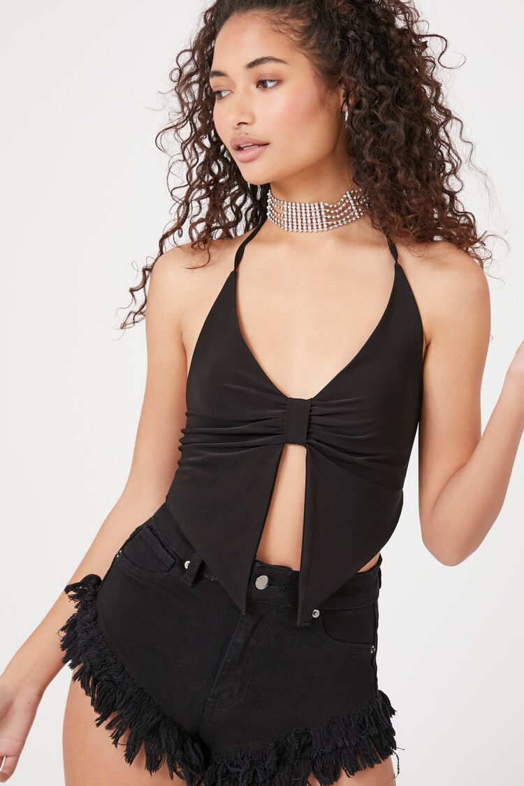 Forever 21 Women's Split-Hem Halter Top Black