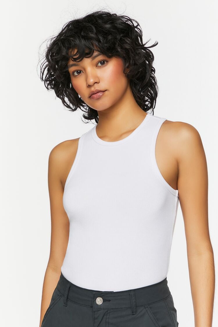 Forever 21 Women's Heathered Sleeveless Bodysuit White