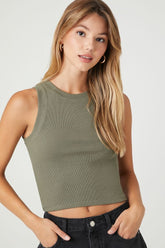 Forever 21 Women's Ribbed Tank Top Dark Olive