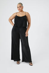 Forever 21 Plus Women's Plisse Lettuce-Edge Wide-Leg Pants Black