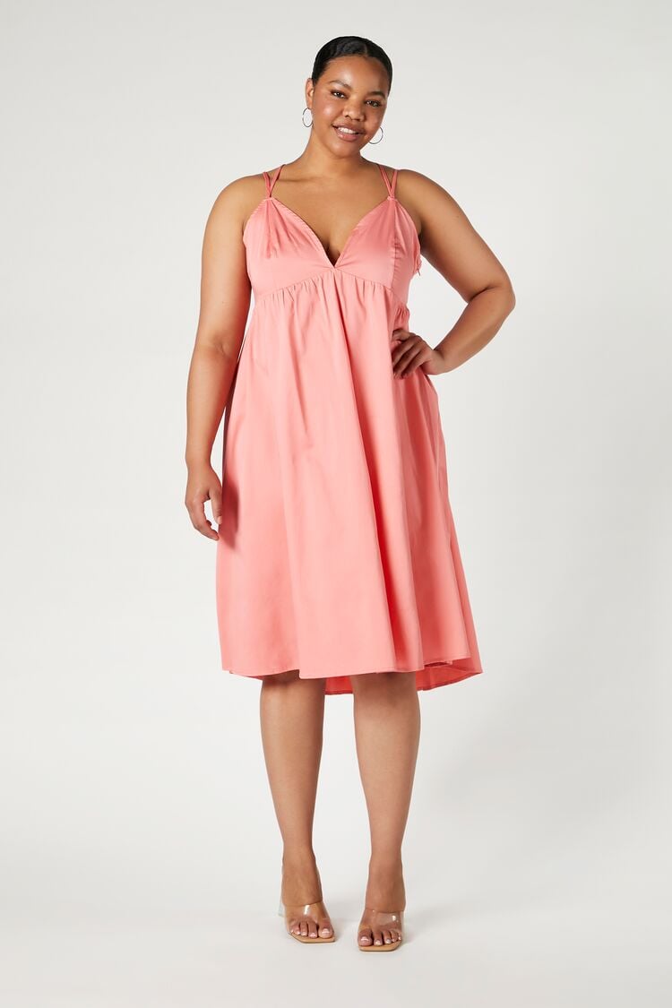 Forever 21 Plus Women's Crisscross Babydoll Midi Spring/Summer Dress Pink