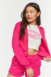 Forever 21 Women's Drop-Sleeve Zip-Up Hoodie Sweatshirt Hibiscus