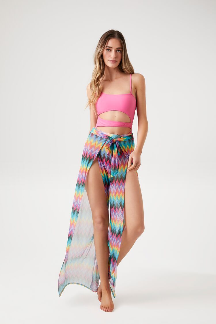 Forever 21 Women's Chevron Print Swim Pool/Beach Cover-Up Pants Orchid/Multi