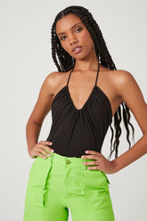 Forever 21 Women's Drawstring Halter Bodysuit Black