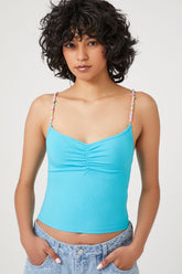 Forever 21 Women's Cropped Beaded-Strap Cami Maui Blue