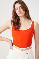 Forever 21 Women's Ringer Crop Top Fiery Red/Cream