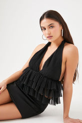 Forever 21 Women's Tiered Mesh Halter Top Black