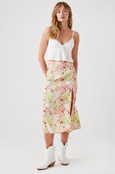 Forever 21 Women's Floral Print Midi Skirt Rosewater/Multi