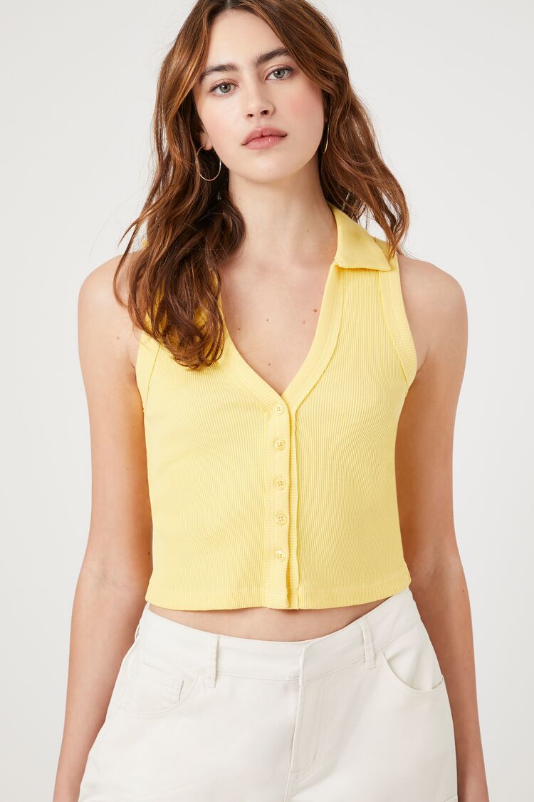 Forever 21 Women's Sleeveless Ribbed Knit Crop Top Butter