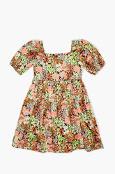 Forever 21 Girls Floral Print Puff-Sleeve Spring/Summer Dress (Kids) Black/Multi