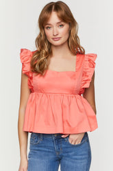 Forever 21 Women's Ruffled Tie-Back Babydoll Crop Top Peach Bud