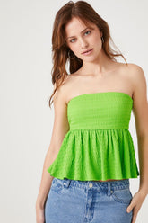 Forever 21 Women's Jacquard Peplum Tie-Back Top Bright Green