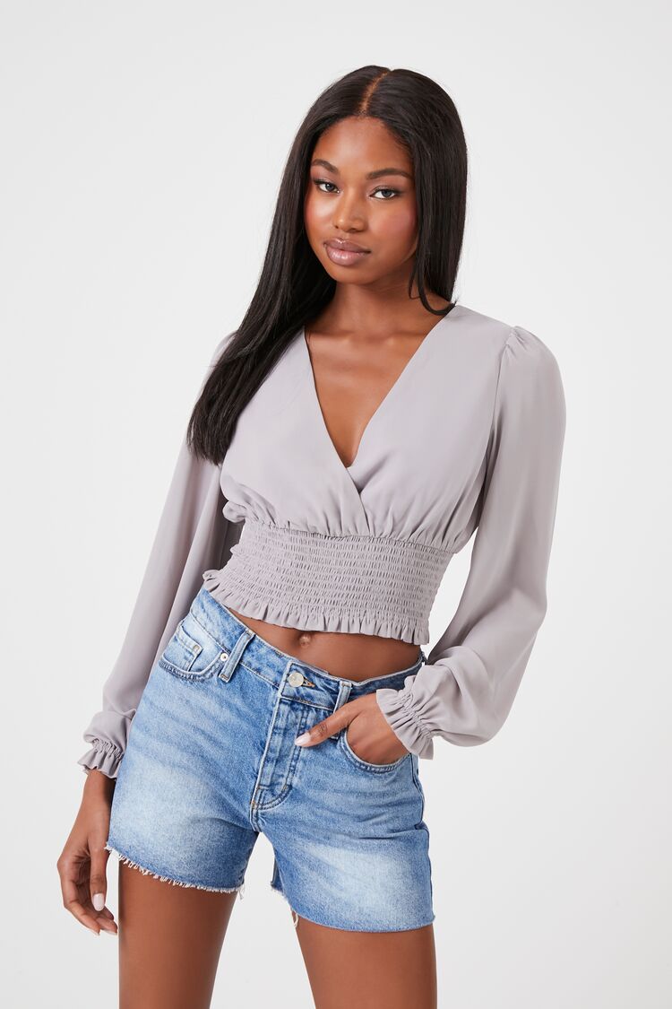 Forever 21 Women's Surplice Chiffon Crop Top Grey