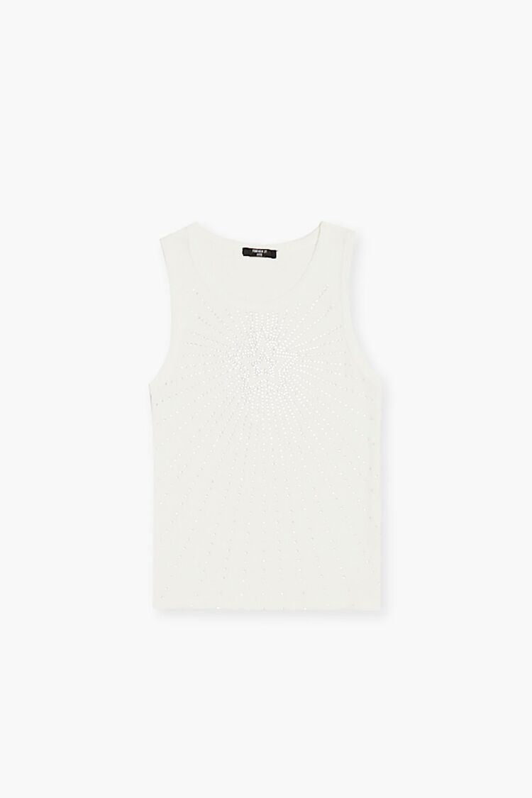 Forever 21 Girls Rhinestone Star Tank Top (Kids) White