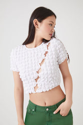 Forever 21 Women's Textured Cutout Crop Top White