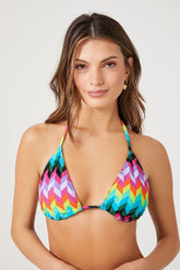 Forever 21 Women's Chevron Print Bikini Top Green/Multi