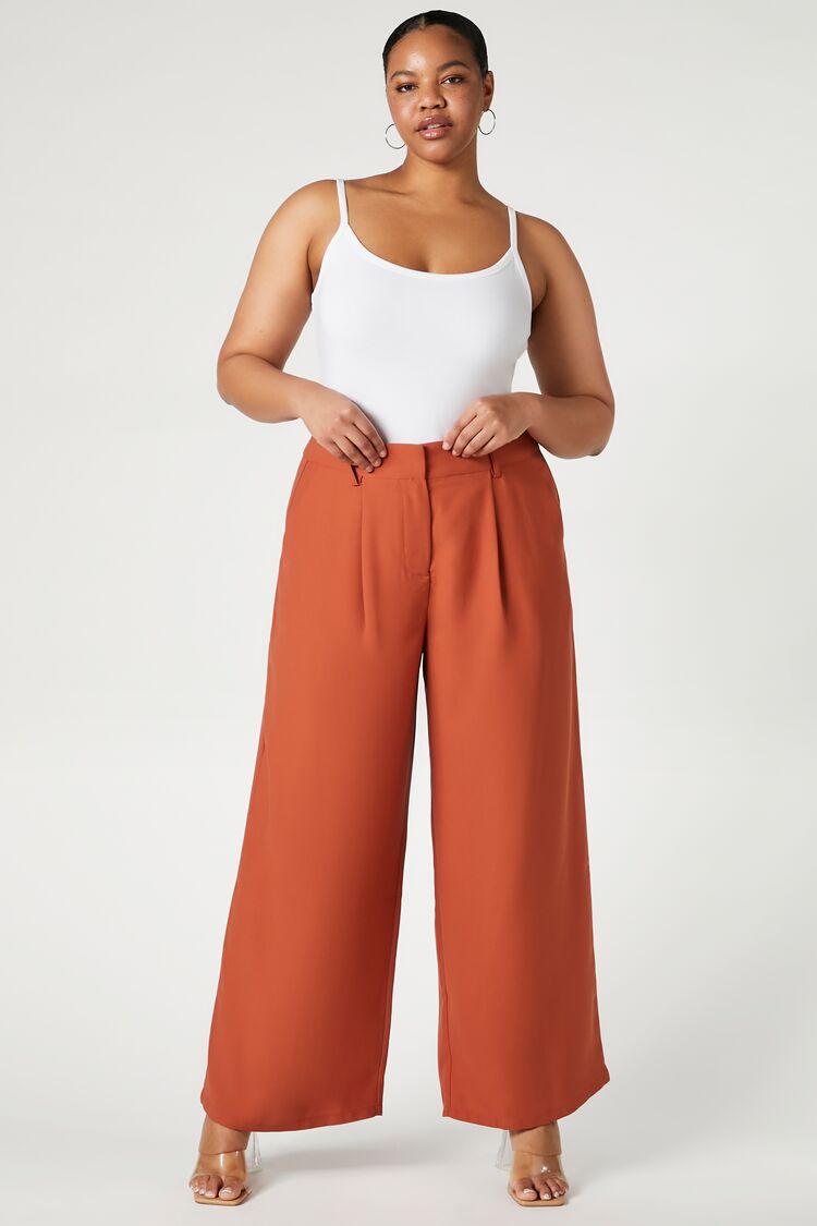 Forever 21 Plus Women's Satin Wide-Leg Trousers Clay