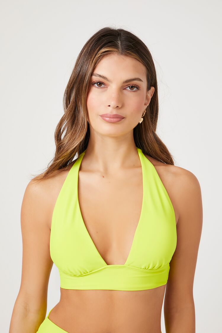 Forever 21 Women's Plunging Halter Bikini Top Citron