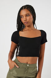 Forever 21 Women's Short-Sleeve Sweater-Knit Crop Top Black