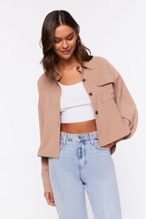 Forever 21 Women's Twill Flap Pocket Shirt Mocha