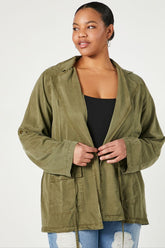 Forever 21 Plus Women's Twill Tie-Waist Shacket Olive