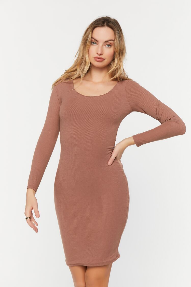 Forever 21 Women's Ribbed Bodycon Mini Spring/Summer Dress Mocha