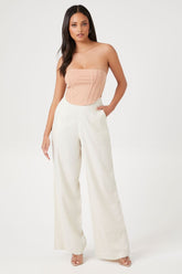 Forever 21 Women's Linen-Blend Wide-Leg Pants Ivory