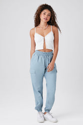 Forever 21 Women's Drawstring Cargo Joggers Light Blue