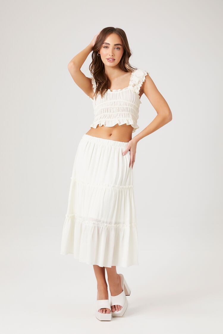 Forever 21 Women's Tiered Midi Skirt White