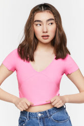 Forever 21 Women's Ribbed V-Neck Crop Top Pink