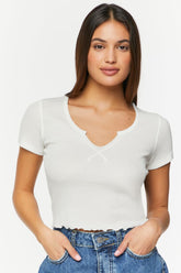 Forever 21 Women's Split-Neck Thermal Crop Top White