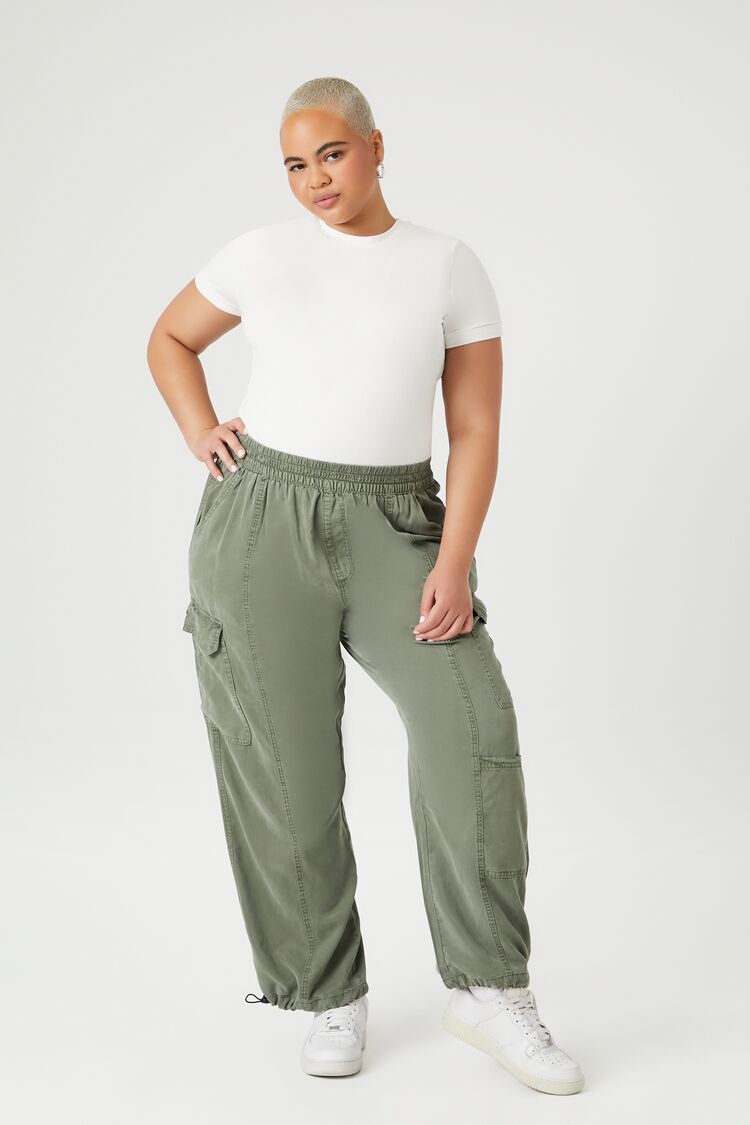 Forever 21 Plus Women's Drawstring Cargo Joggers Olive