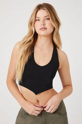 Forever 21 Women's Seamless Ribbed Knit Halter Top Black