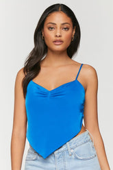 Forever 21 Women's Satin Cropped Handkerchief Cami Sapphire