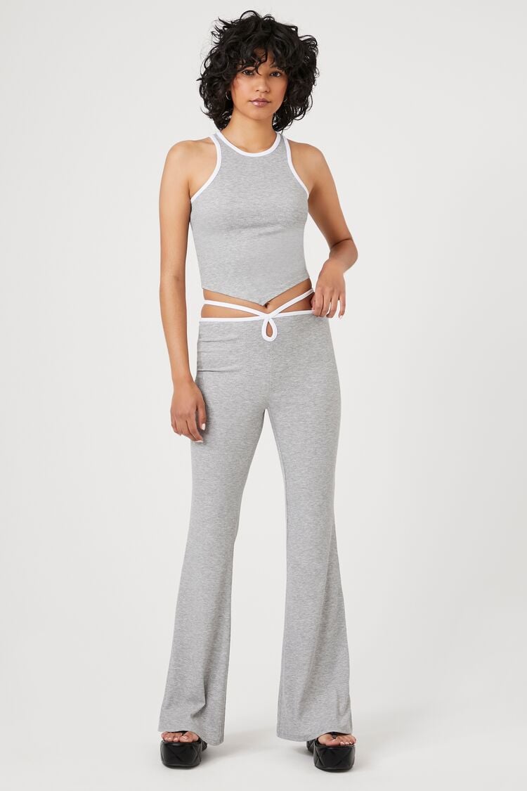 Forever 21 Women's Cutout Strappy Flare Pants Heather Grey/White