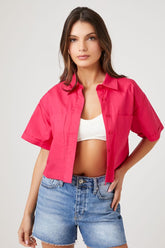 Forever 21 Women's Cropped Poplin Shirt Watermelon