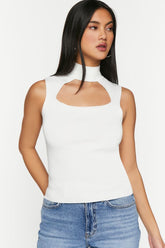 Forever 21 Women's Sleeveless Mock Neck Cutout Top Cream