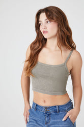 Forever 21 Women's Seamless Mineral Wash Cropped Cami Dark Olive