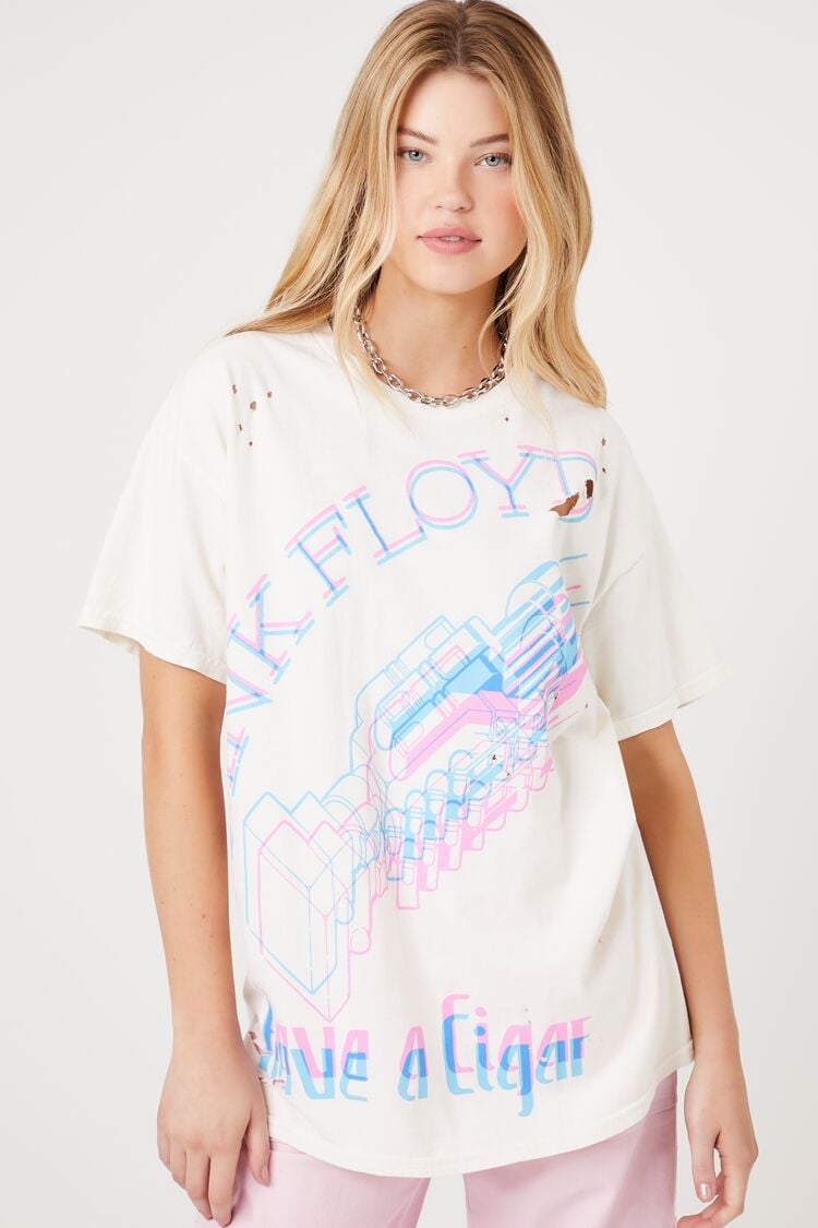 Forever 21 Women's Distressed Pink Floyd Graphic T-Shirt White/Multi