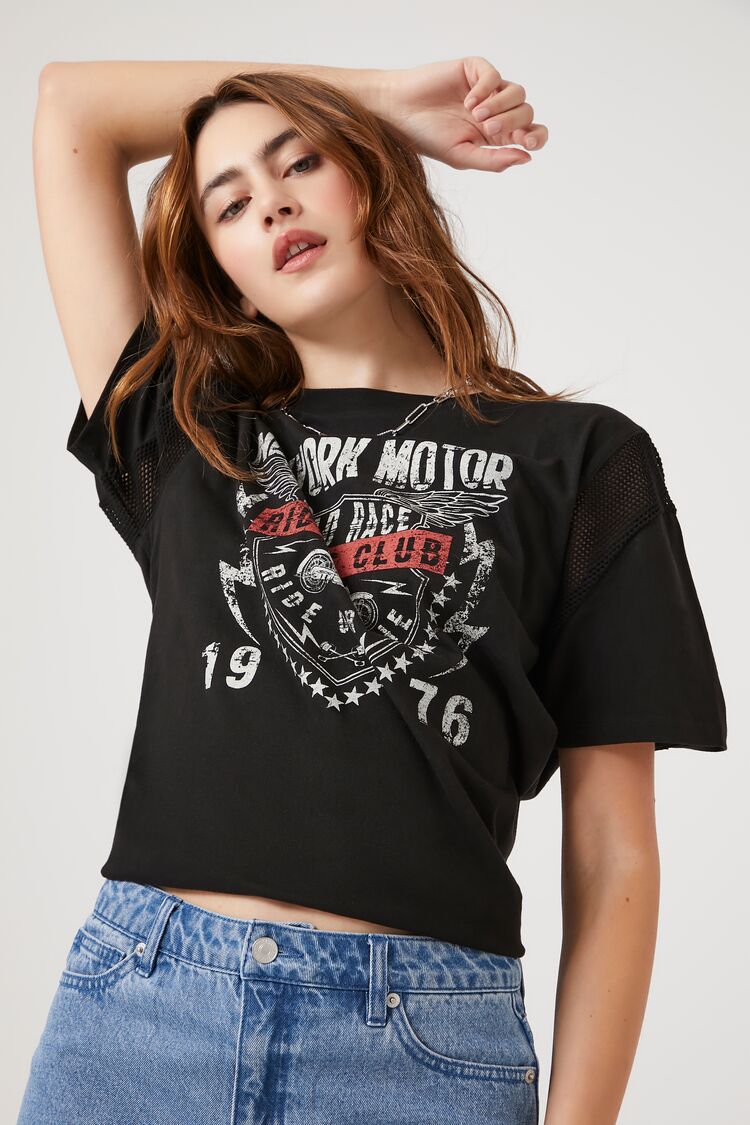 Forever 21 Women's Riders Club Graphic T-Shirt Black/Multi