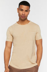 Forever 21 Men's Slub Knit Crew Neck Pocket T-Shirt Taupe