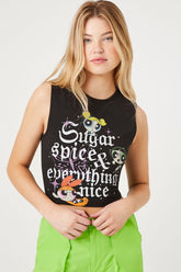 Forever 21 Women's Powerpuff Girls Cropped Muscle T-Shirt Black/Multi