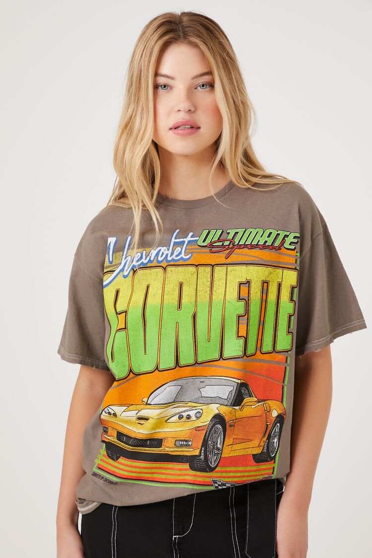 Forever 21 Women's Chevrolet Corvette Graphic T-Shirt Brown/Multi