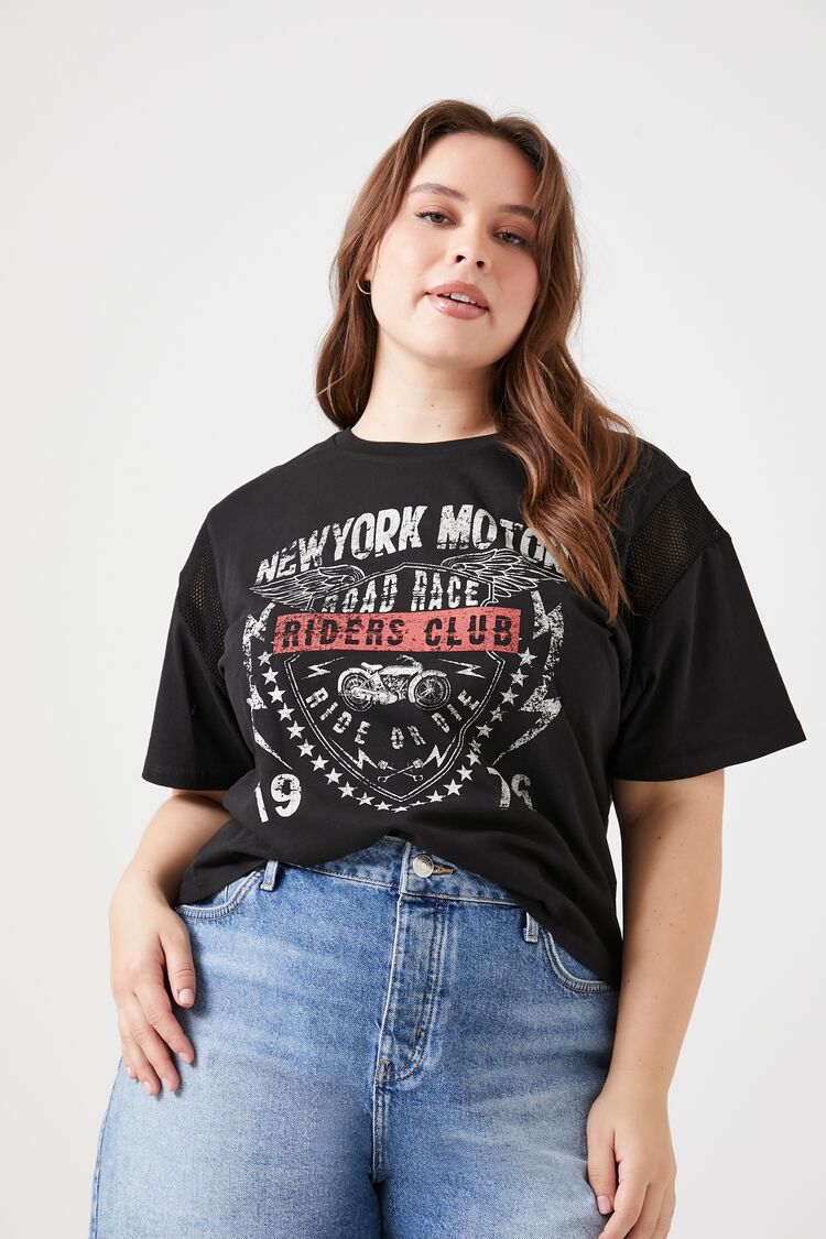 Forever 21 Plus Women's New York Motor Graphic T-Shirt Black/Multi