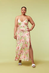 Forever 21 Plus Women's Satin Floral Maxi Long Spring/Summer Dress Pink/Multi