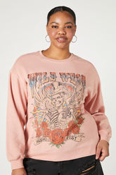 Forever 21 Plus Women's Rhinestone Wild West Graphic Pullover Pink/Multi