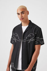 Forever 21 Men's Embroidered Flame Shirt Black/White