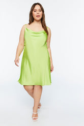 Forever 21 Plus Women's Cowl Neck Satin Slip Dress Green