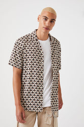 Forever 21 Men's Satin Geo Print Shirt White/Multi