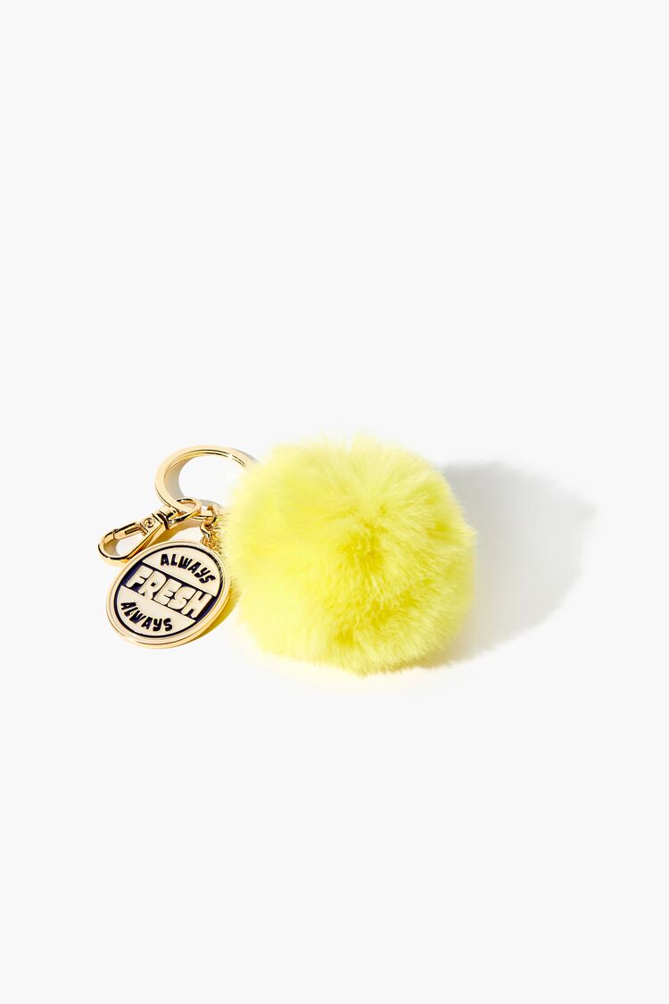 Forever 21 Women's Pom Pom Always Fresh Keychain White/Gold